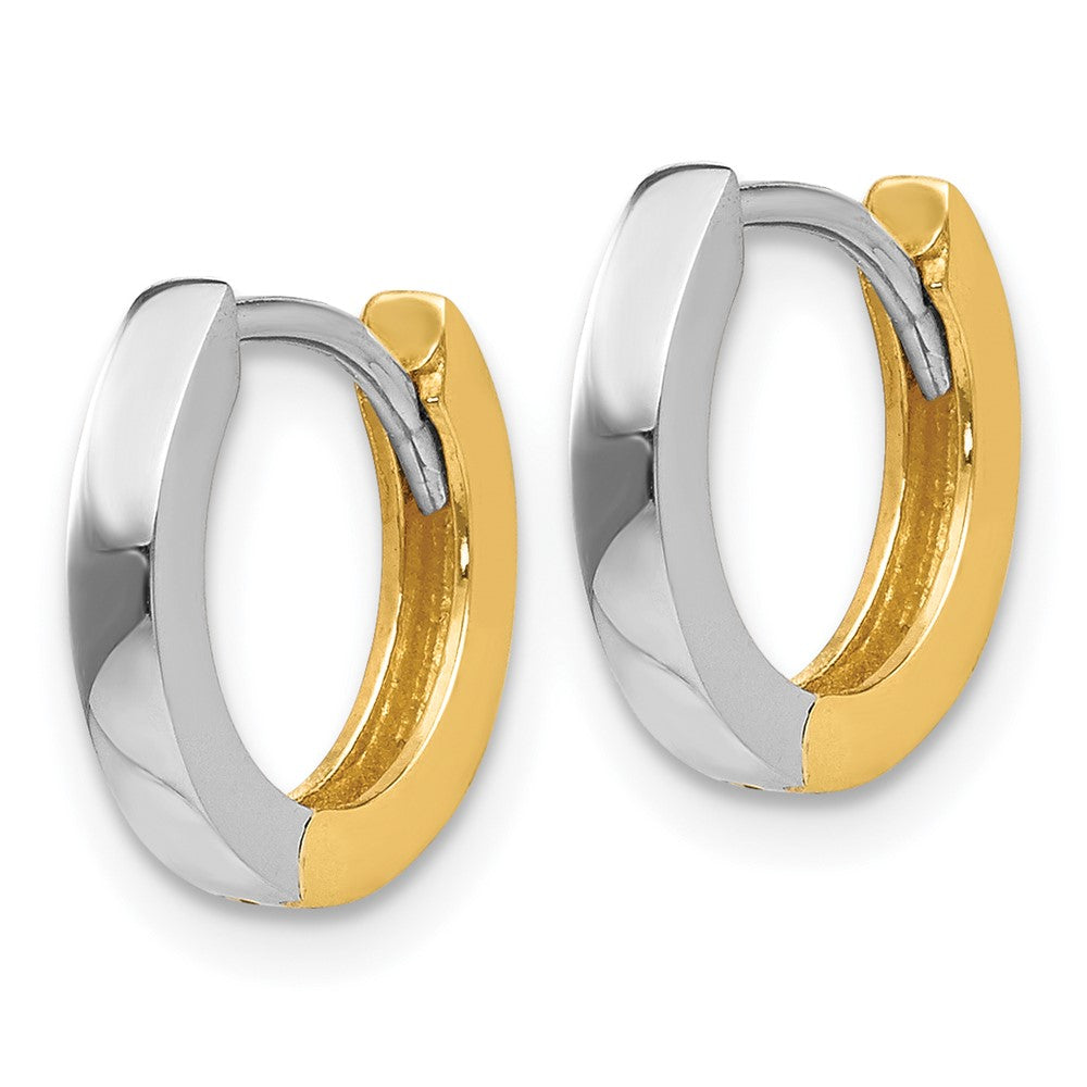 14k Yellow Gold Two-tone 2mm Round Hinged Hoop Earrings
