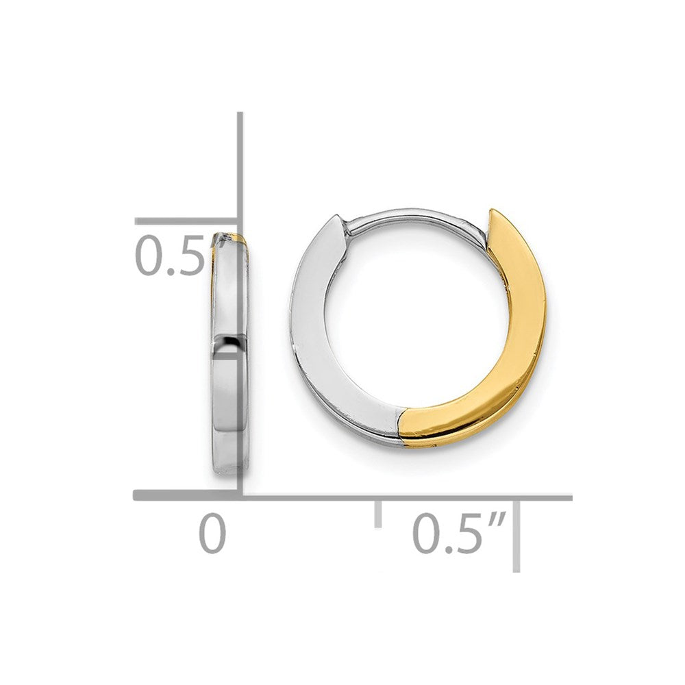14k Yellow Gold Two-tone 2mm Round Hinged Hoop Earrings
