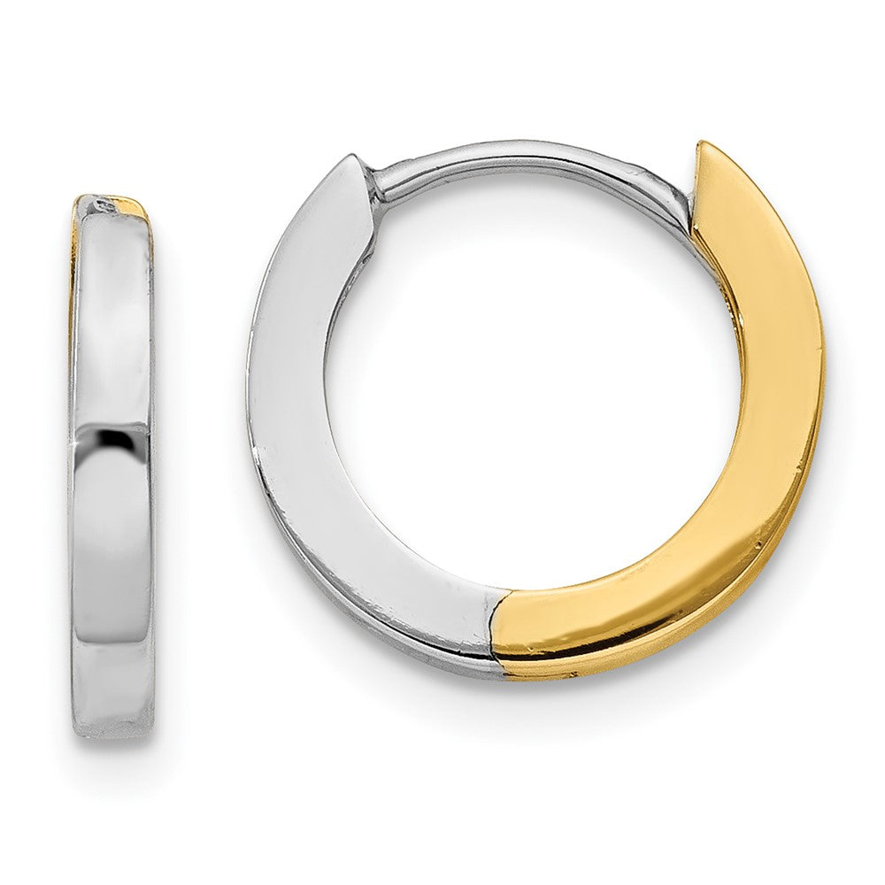 14k Yellow Gold Two-tone 2mm Round Hinged Hoop Earrings