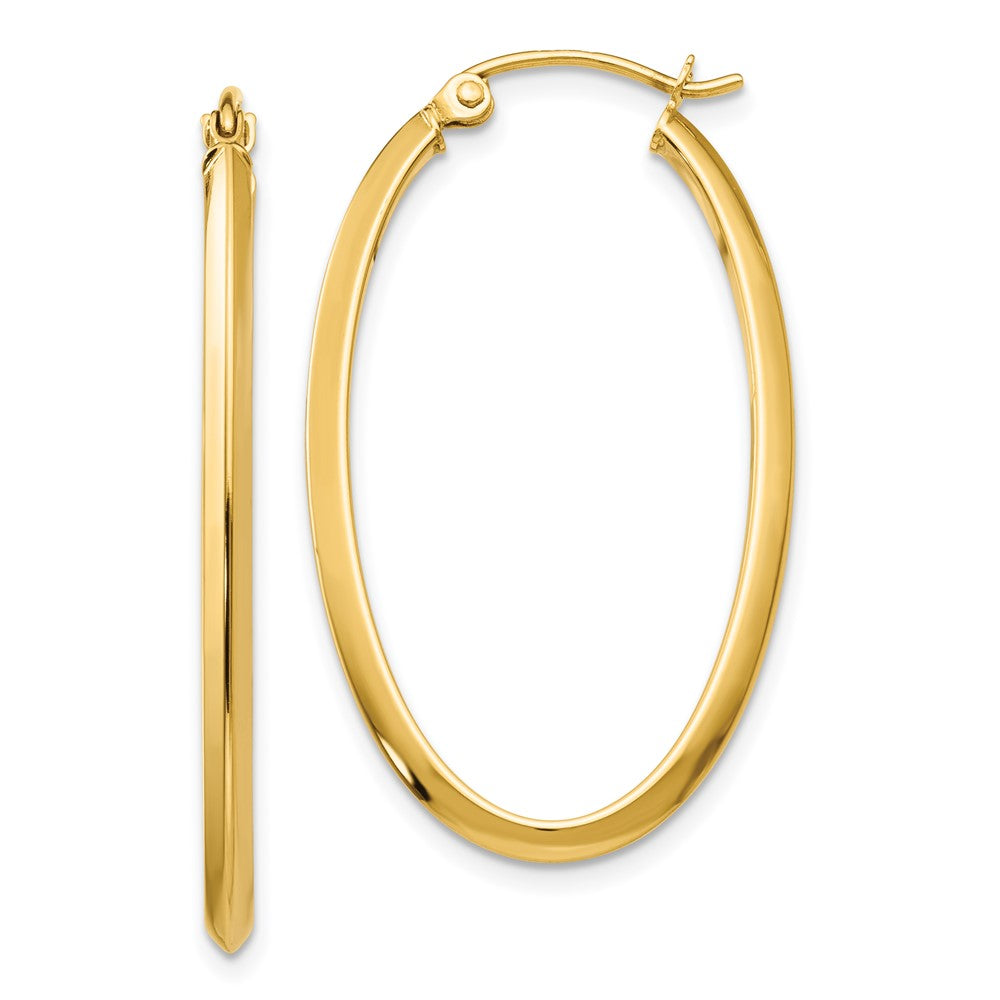 14k Yellow Gold 2mm Oval Hoop Earrings