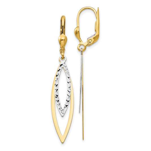 14k Two-tone Diamond-cut Leverback Earrings