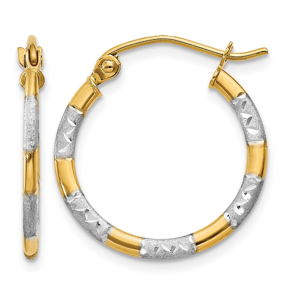 14K w/White Rhodium Diamond Cut Hoop Earrings