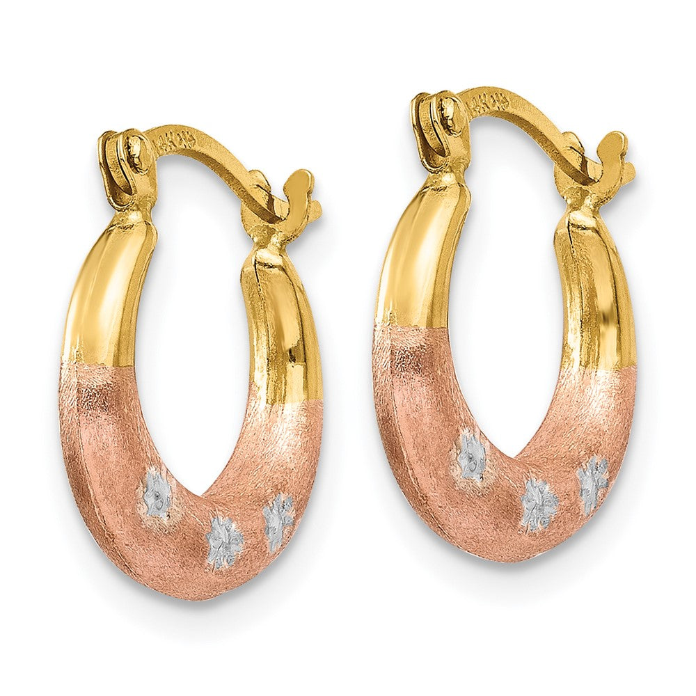 14K Yellow Gold & White and Rose Rhodium Flower Hoop Earrings