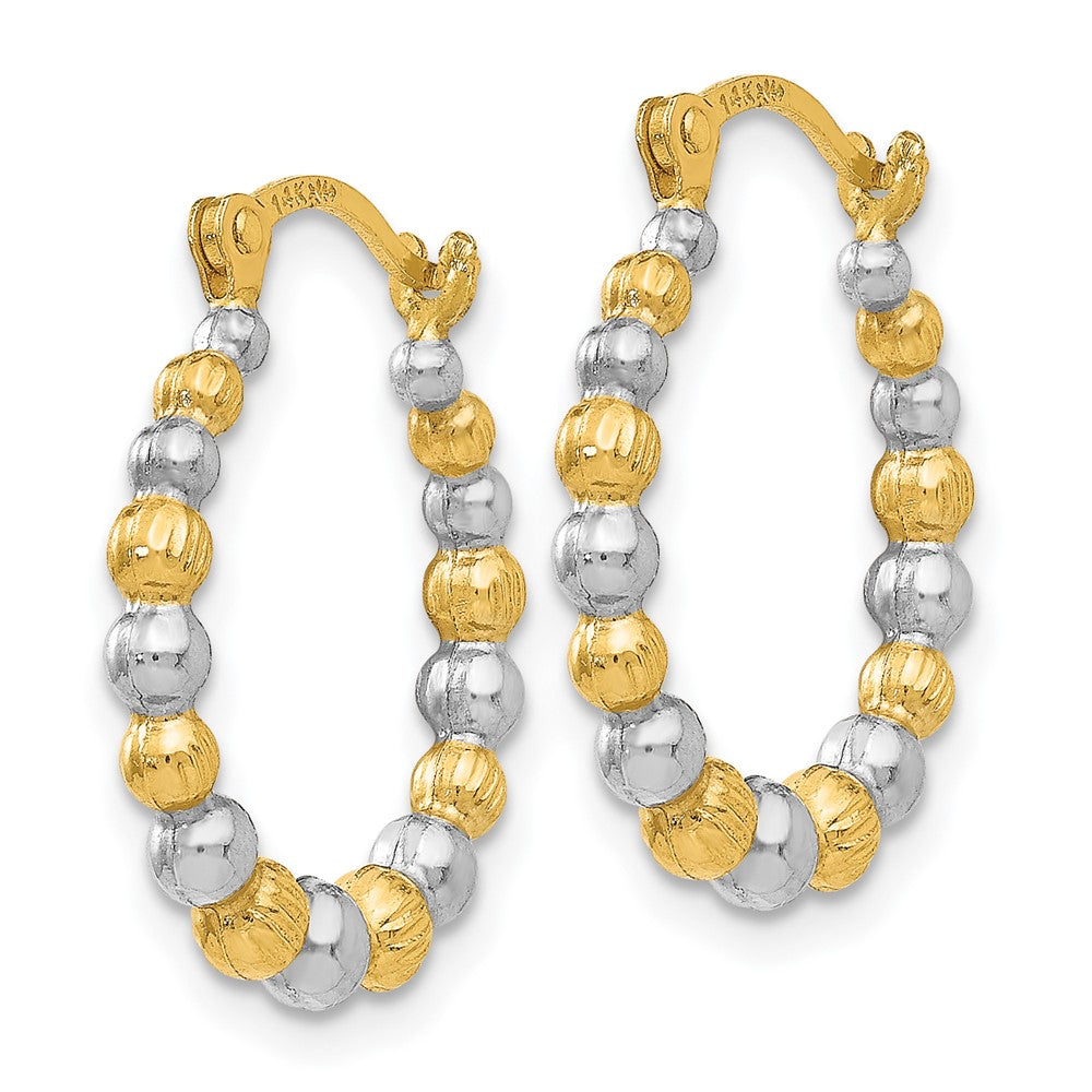 14K Yellow Gold & Rhodium Beaded Hoop Earrings