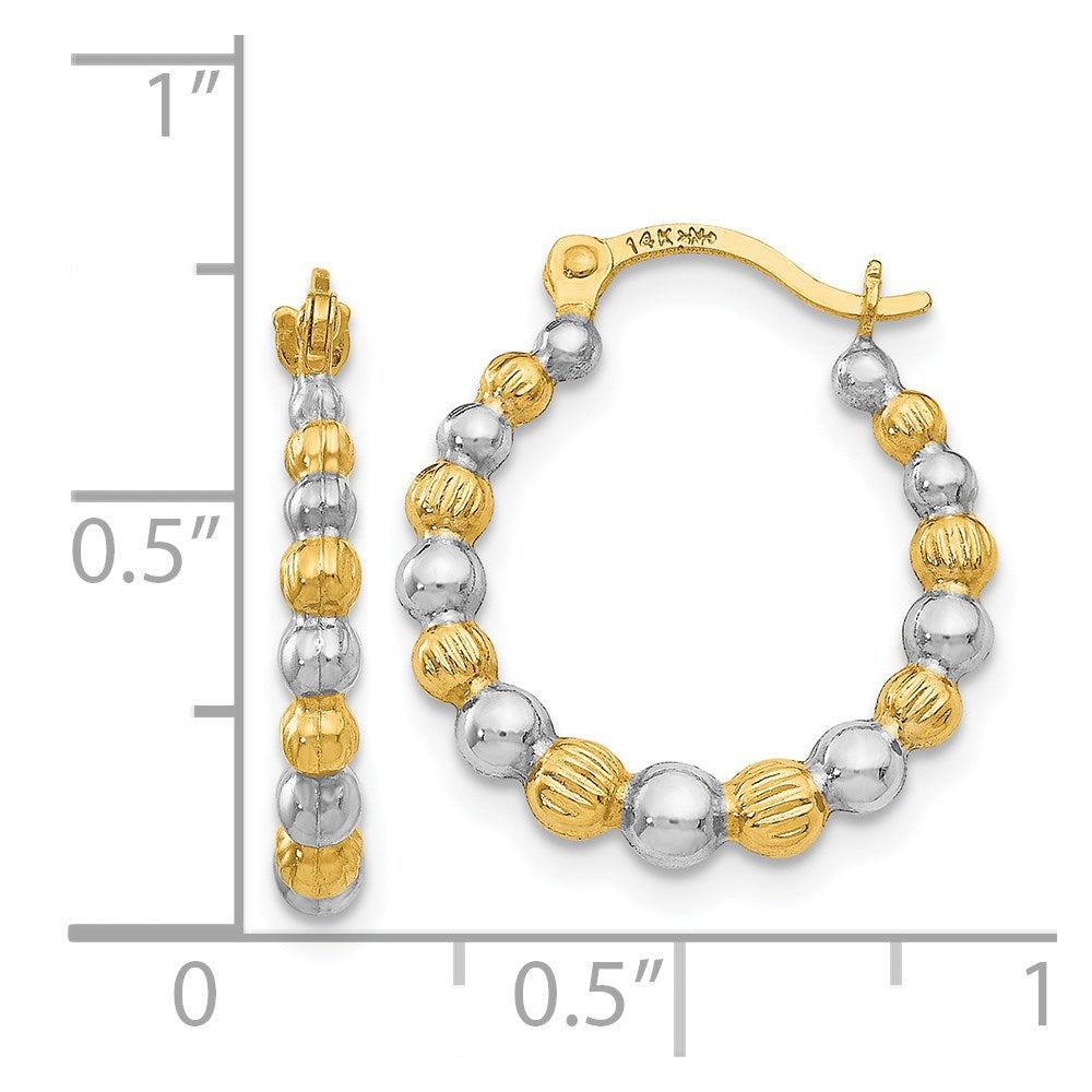 14K Yellow Gold & Rhodium Beaded Hoop Earrings