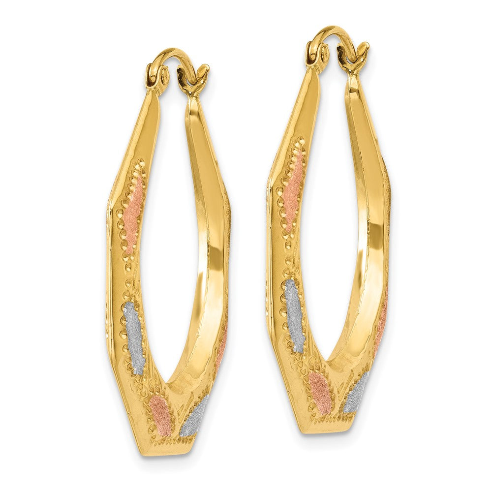 14K Yellow Gold & White and Rose Rhodium Hollow Hoop Earrings