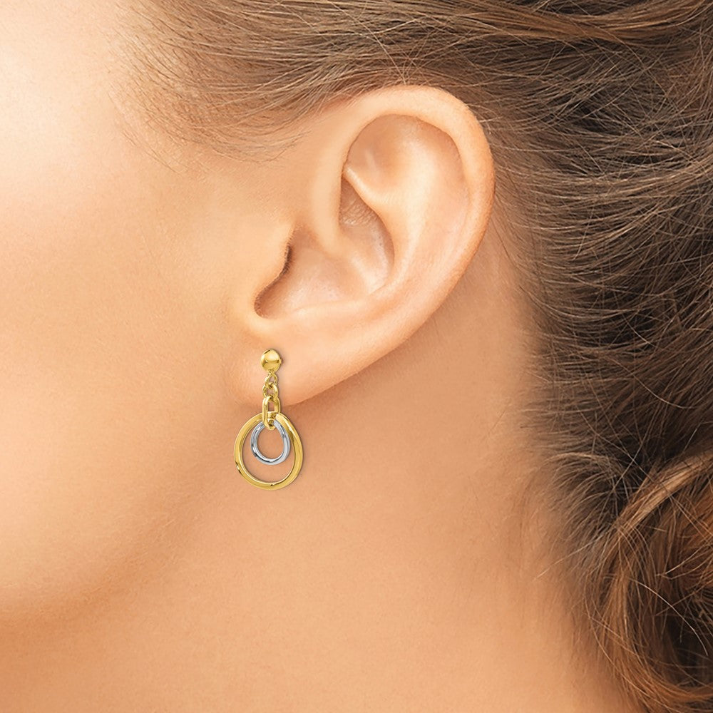 14k Two-tone Circle Post Dangle Earrings