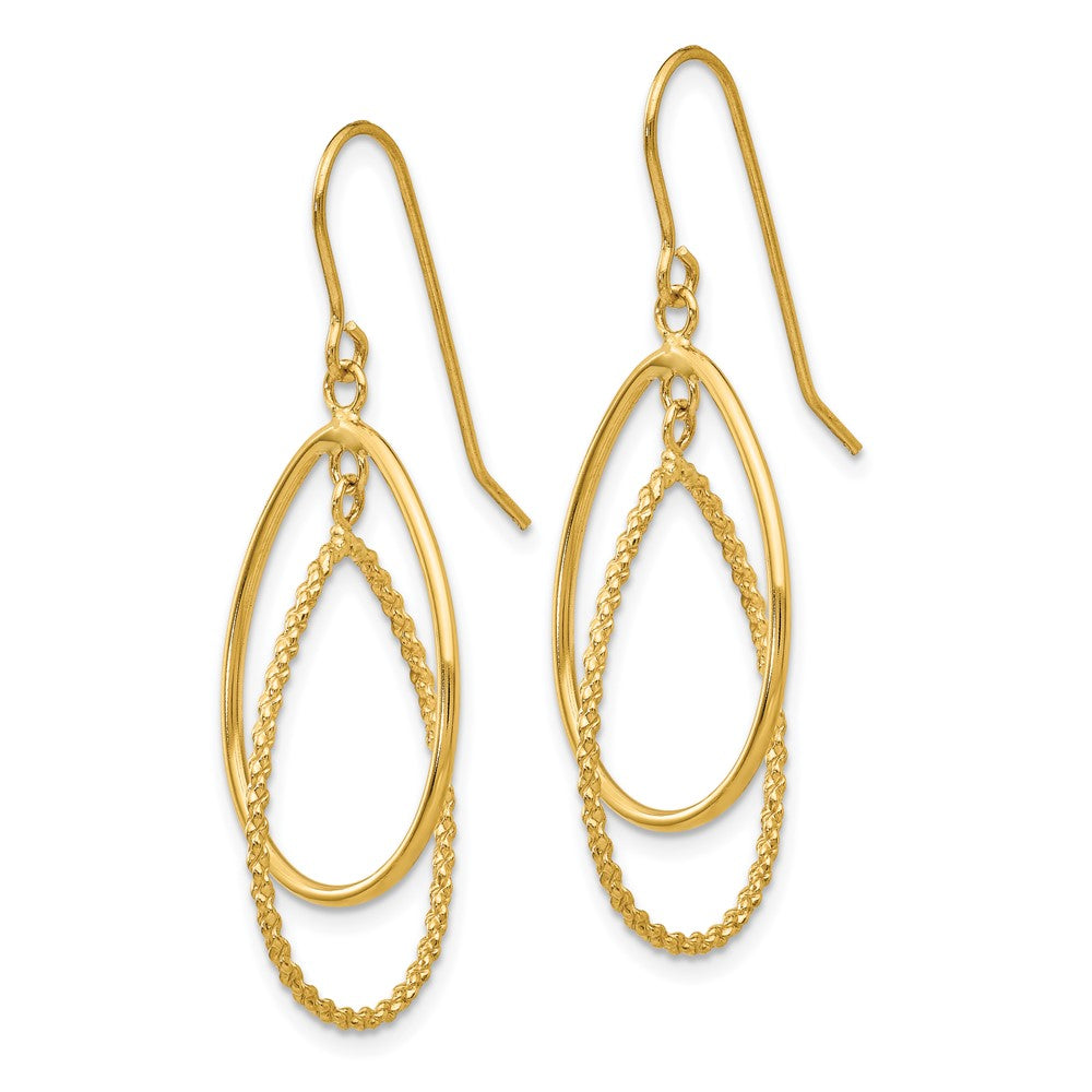 14k Polished and Textured Ovals Dangle Earrings