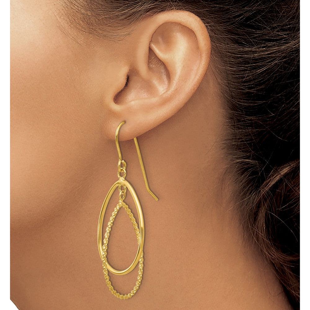 14k Polished and Textured Ovals Dangle Earrings