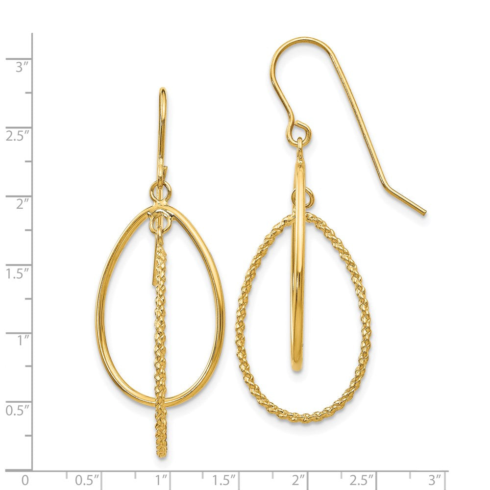 14k Polished and Textured Ovals Dangle Earrings