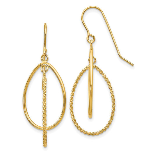 14k Polished and Textured Ovals Dangle Earrings