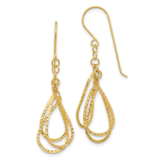 14K Diamond Cut Tear Drop Shepherd Hook Earrings