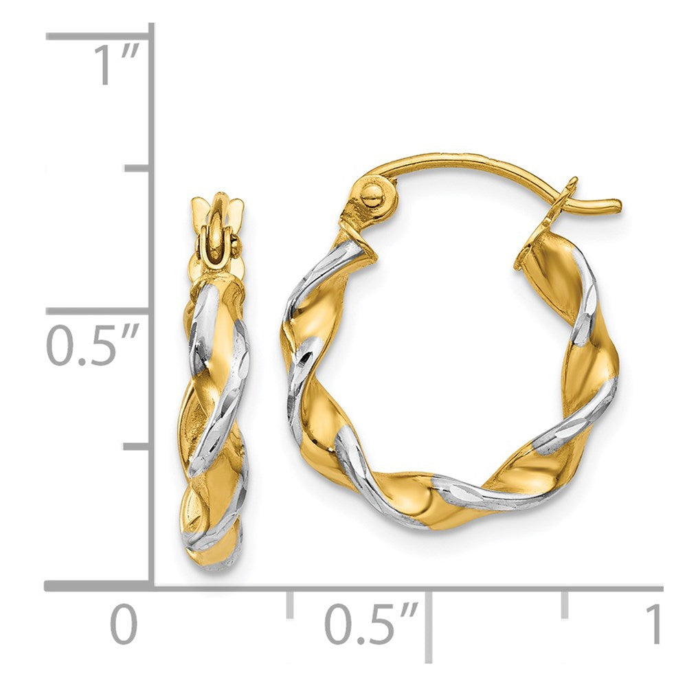 14k Yellow Gold w/ White Rhodium Polished 2.75mm Fancy Twisted Hoop Earrings