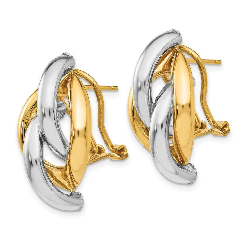 14k Yellow Gold Two-tone Swirl Omega Back Post Earrings