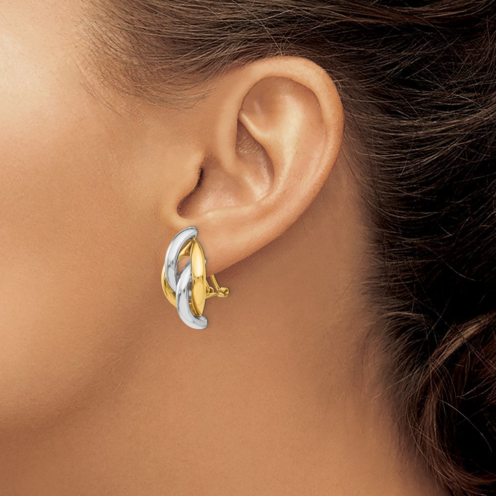 14k Yellow Gold Two-tone Swirl Omega Back Post Earrings