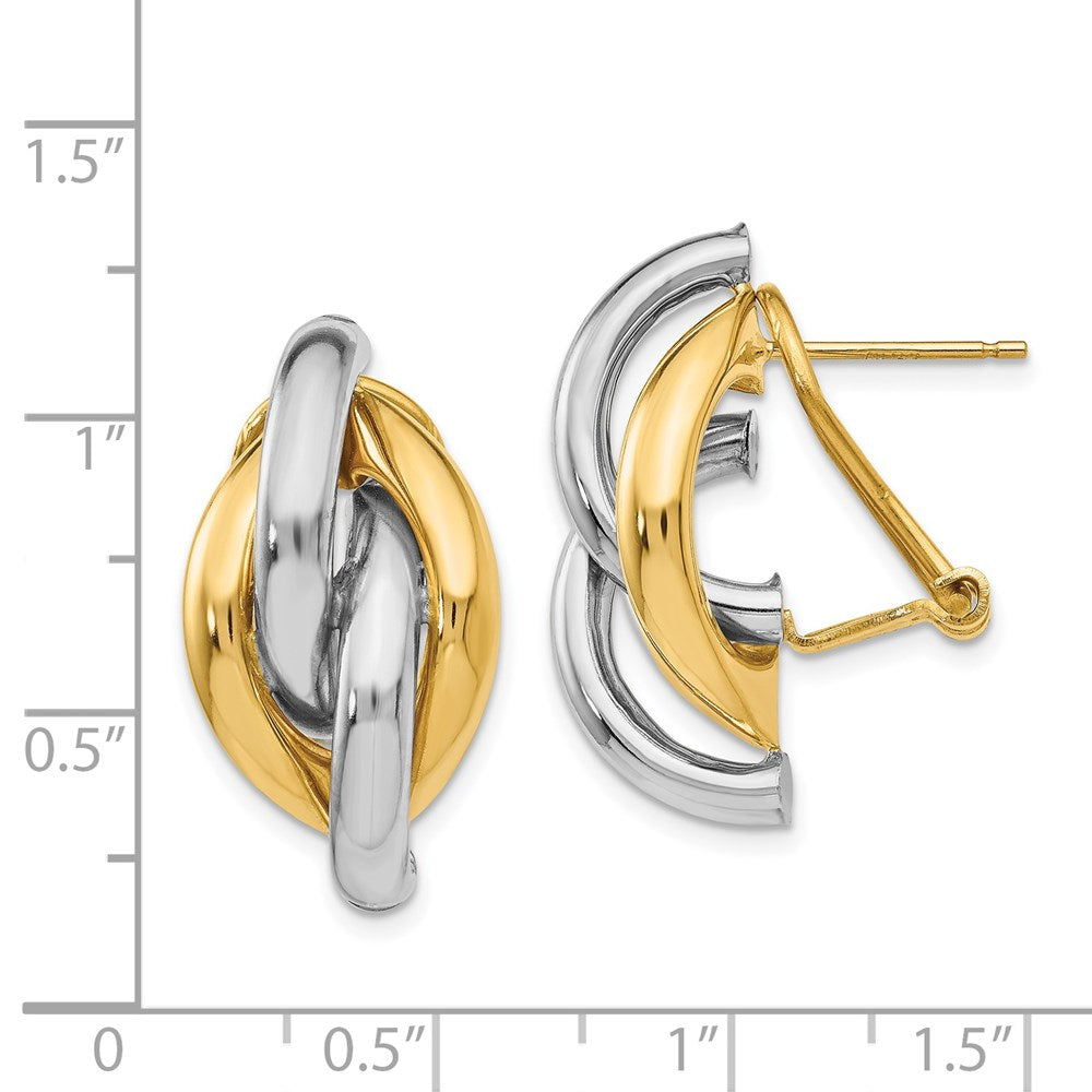 14k Yellow Gold Two-tone Swirl Omega Back Post Earrings