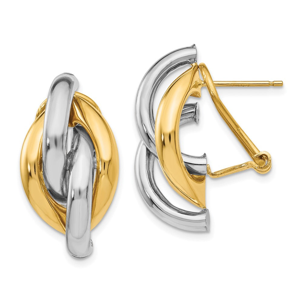 14k Yellow Gold Two-tone Swirl Omega Back Post Earrings