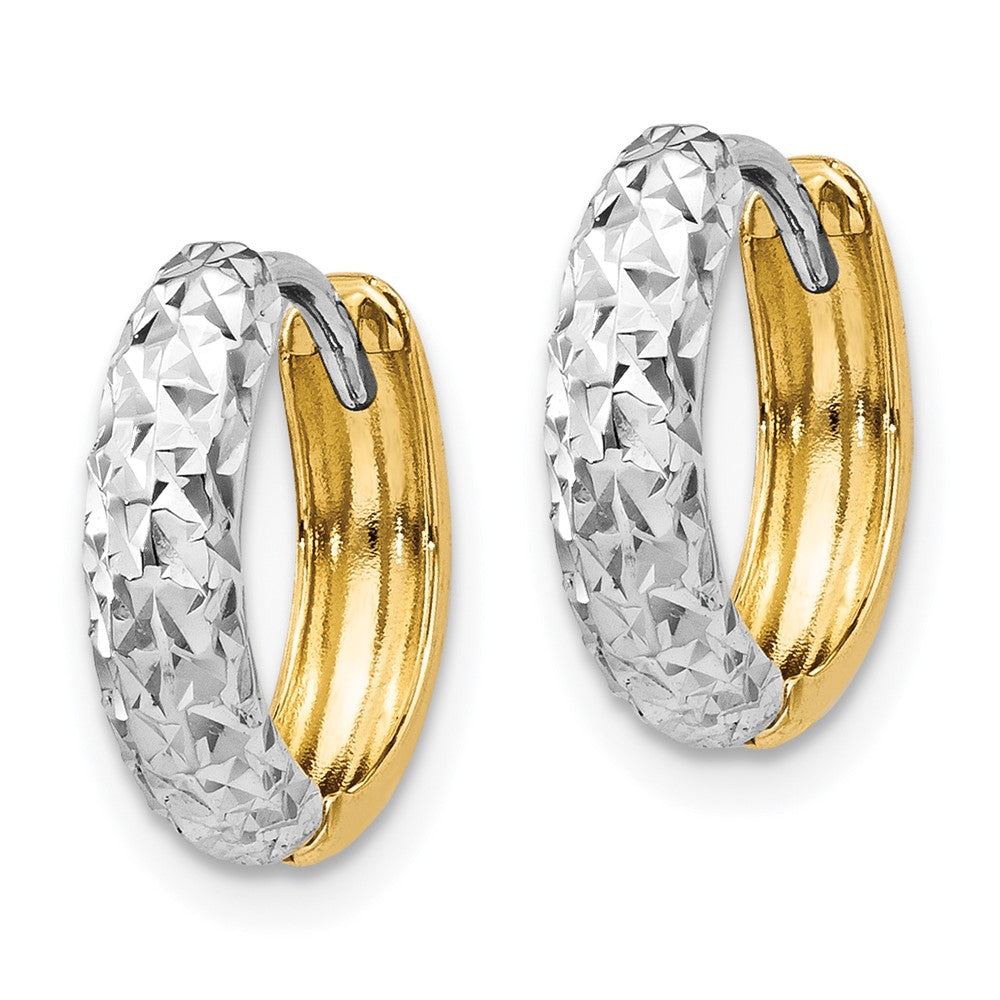 14k Yellow Gold Two-tone Diamond-cut Hoop Earrings