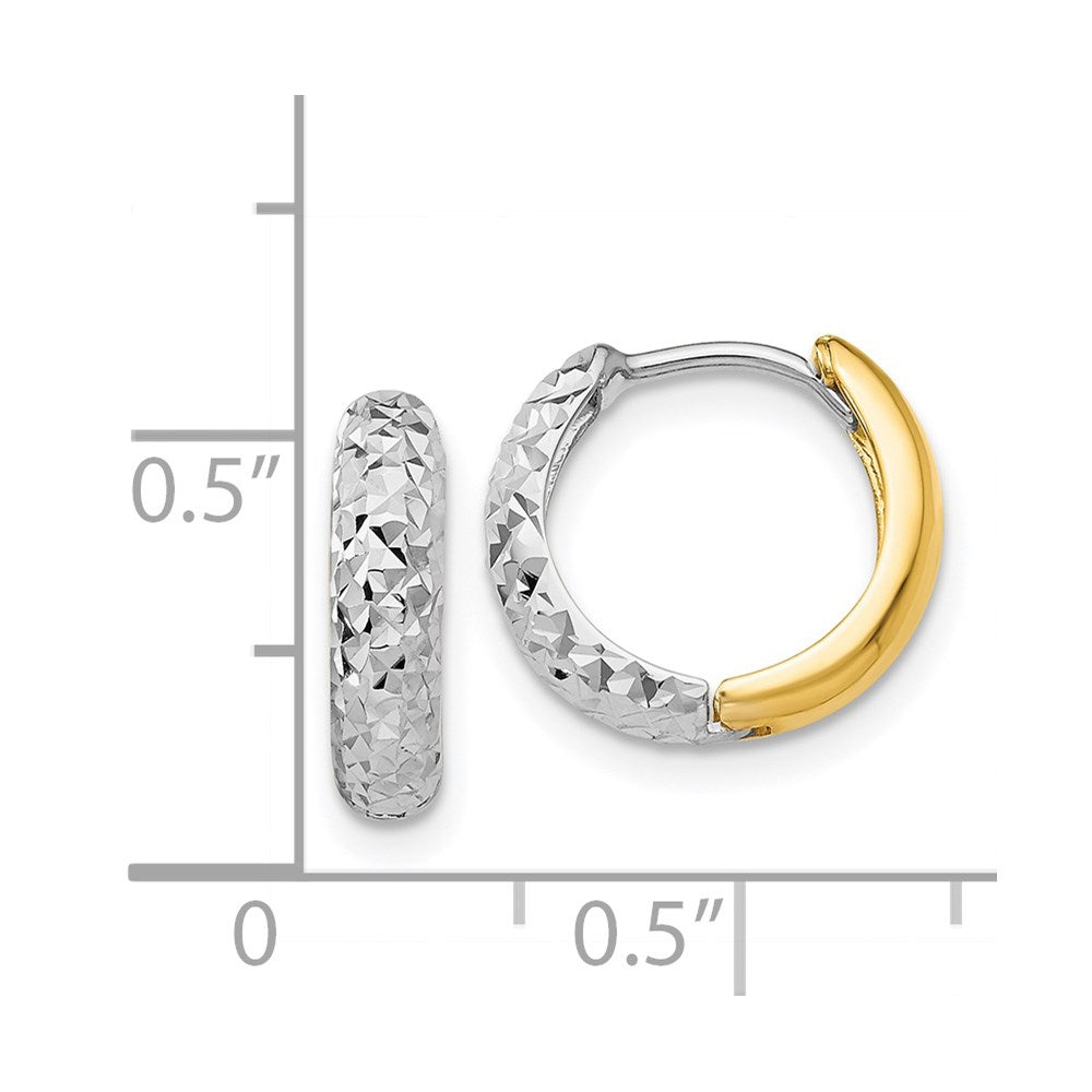 14k Yellow Gold Two-tone Diamond-cut Hoop Earrings