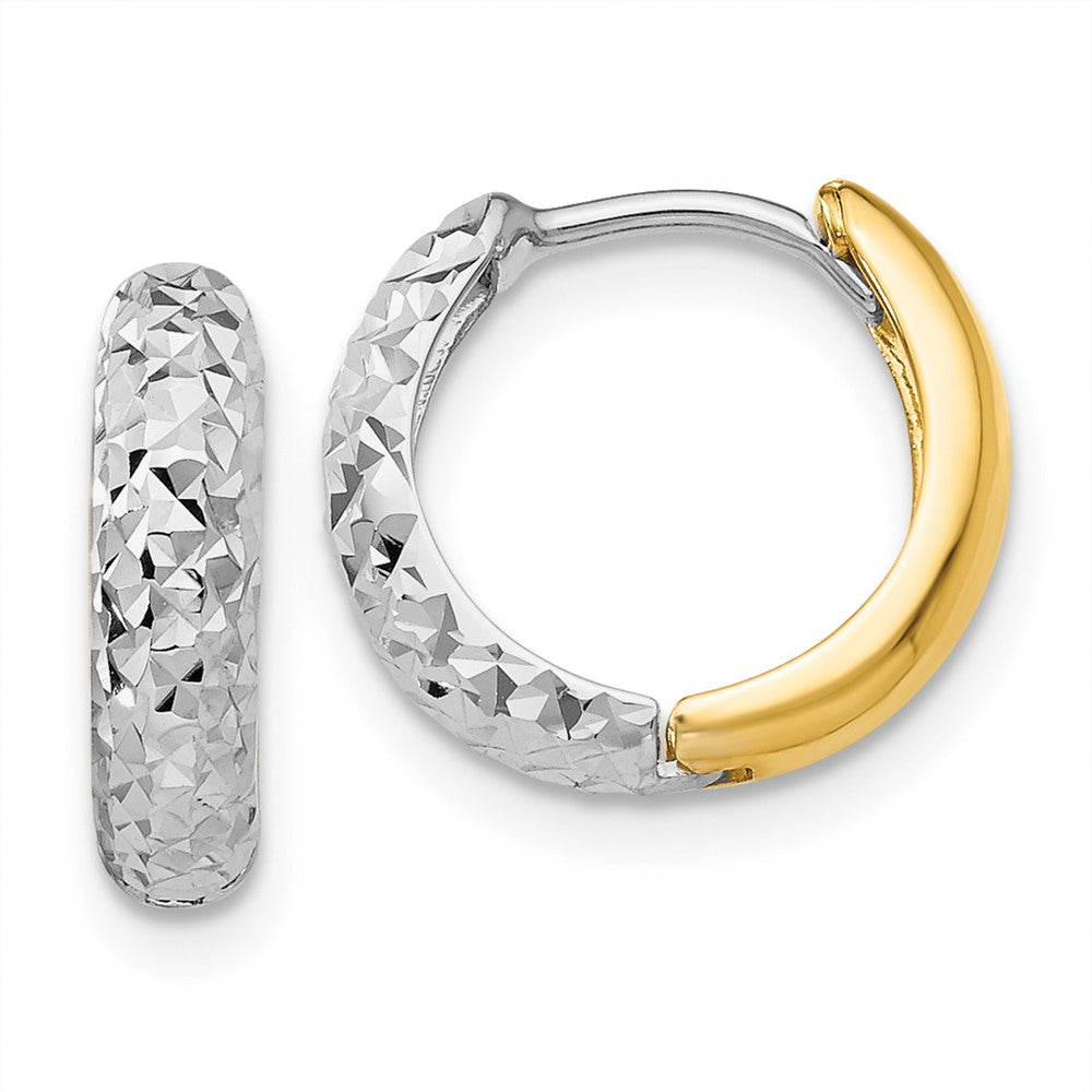 14k Yellow Gold Two-tone Diamond-cut Hoop Earrings