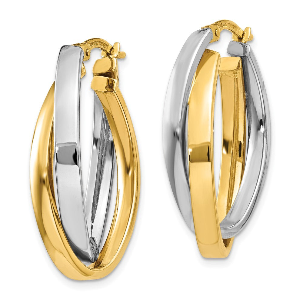 14K Yellow Gold Two-tone Oval Hoop Earrings