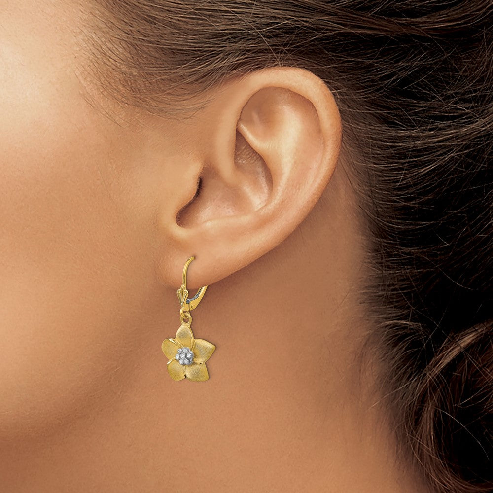 14K and Rhodium Plumeria Earrings