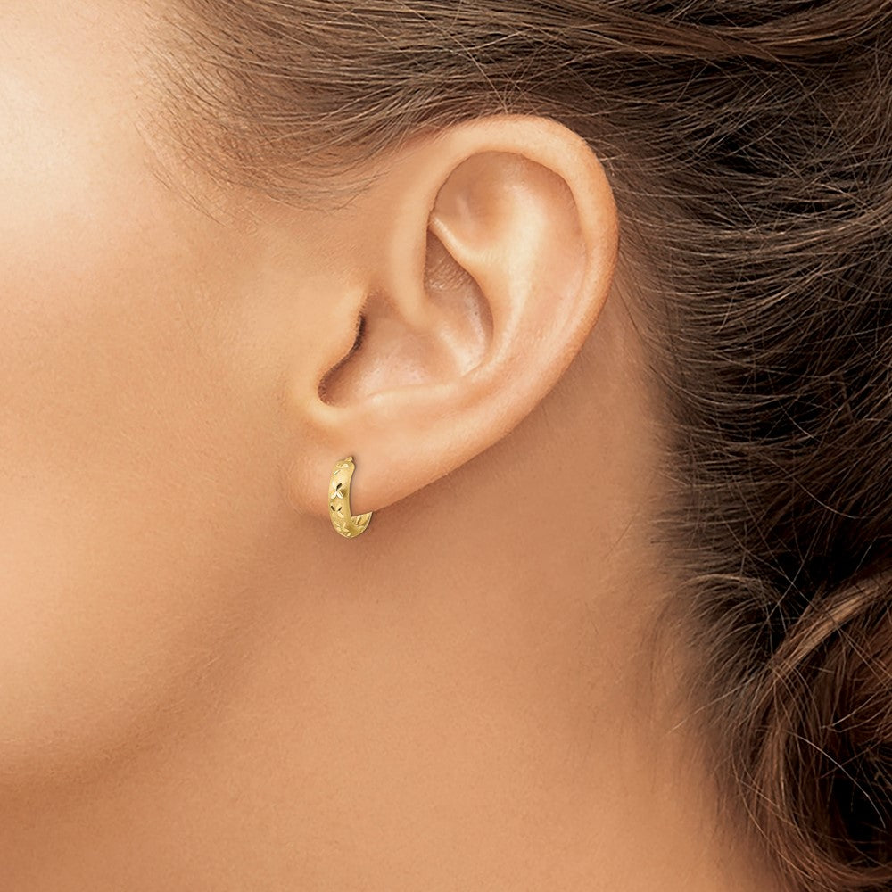 14k Diamond-cut X Satin 3x13mm Hinged Hoop Earrings