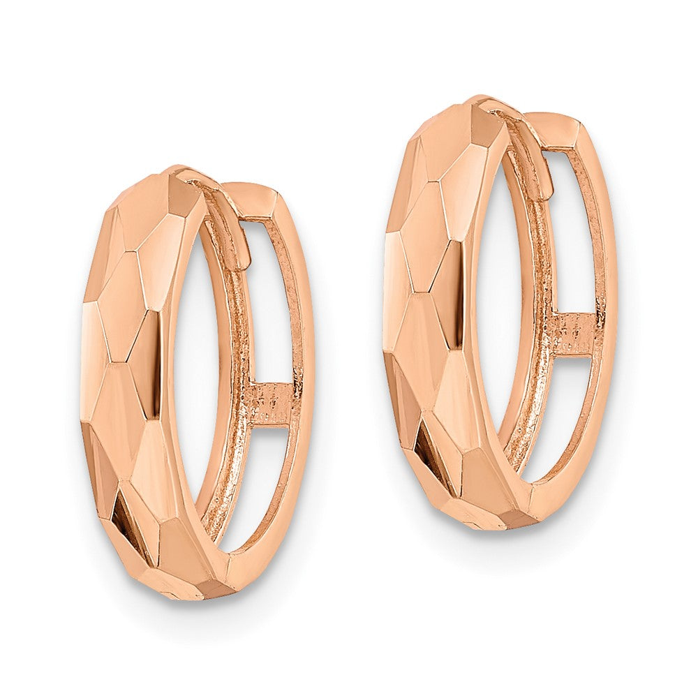 14k Rose Gold Rose Gold Polished Faceted 3x15mm Hinged Hoop Earrings