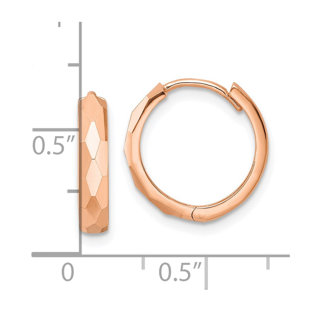 14k Rose Gold Rose Gold Polished Faceted 3x15mm Hinged Hoop Earrings