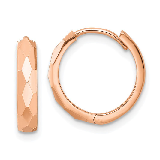 14k Rose Gold Rose Gold Polished Faceted 3x15mm Hinged Hoop Earrings