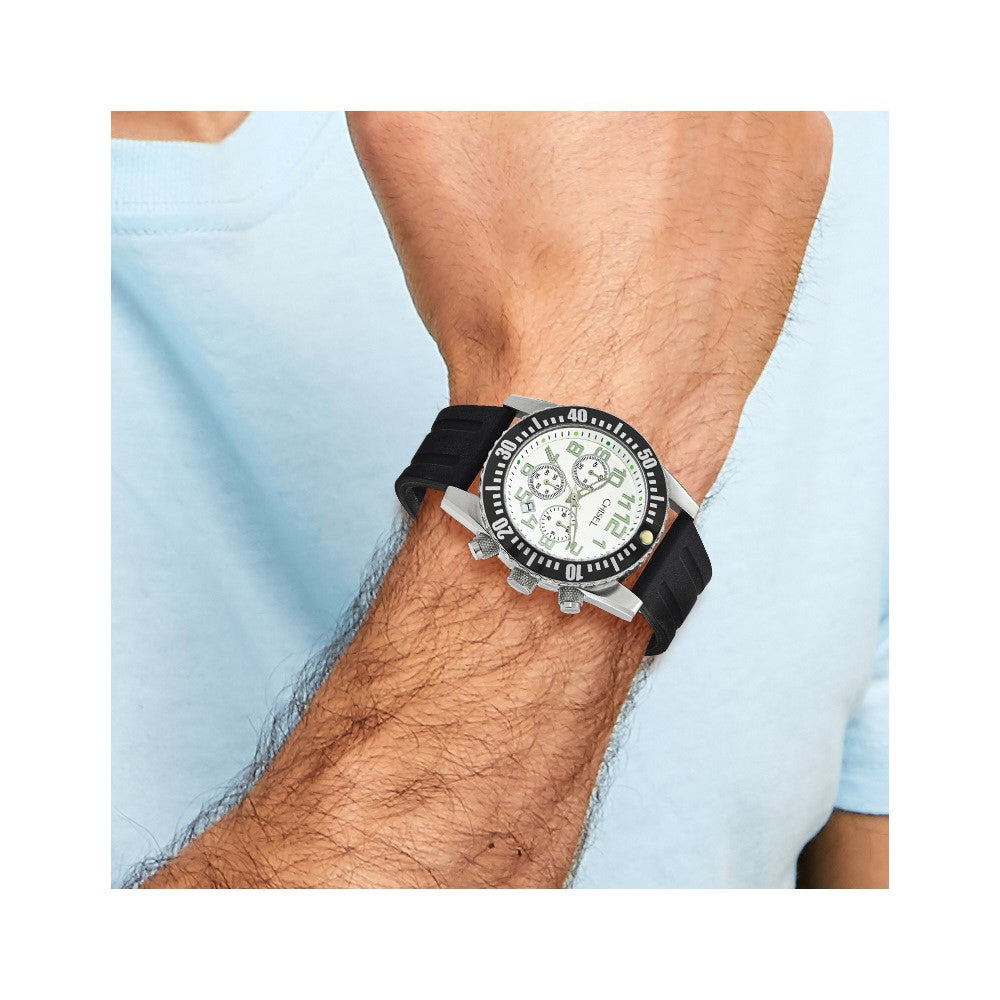 Mens Chisel White Dial Silicone Strap Chronograph Watch