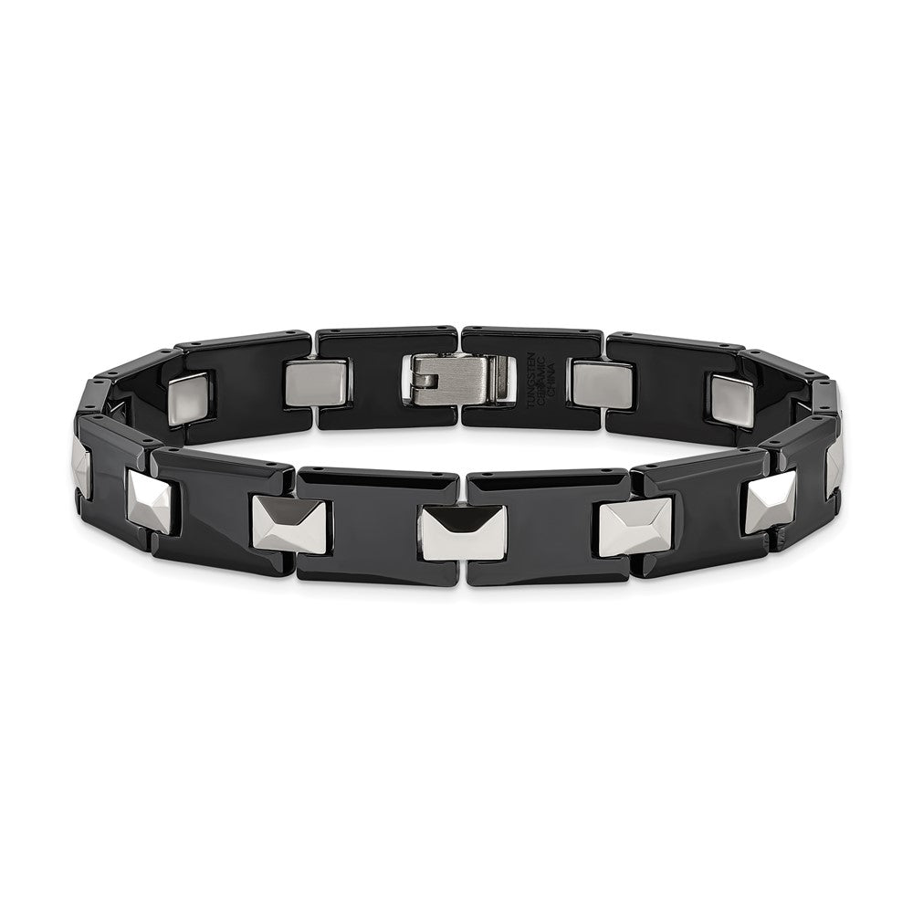 Chisel Tungsten and Black Ceramic Polished 8.5 inch Bracelet