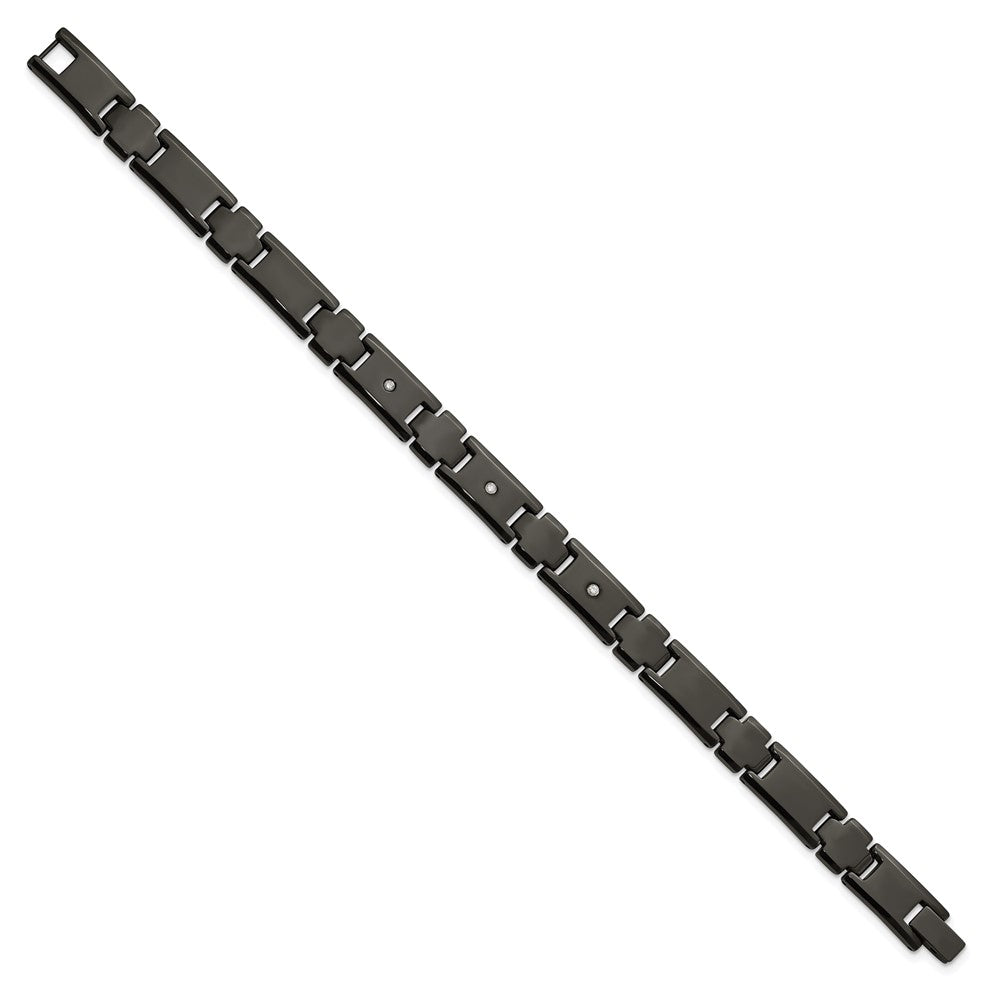 Chisel Tungsten Polished Black IP-plated 1/10 carat Diamond 9 inch Bracelet