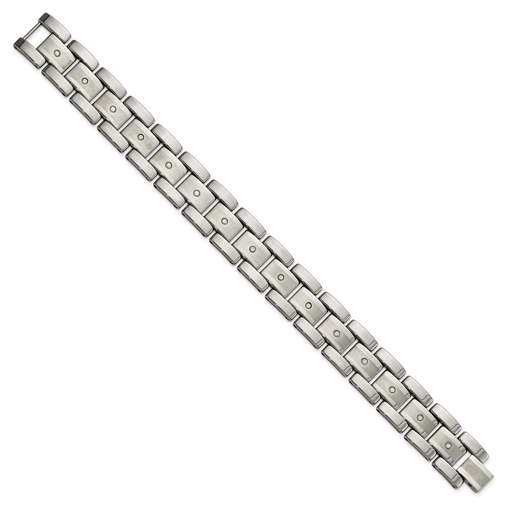 Chisel Tungsten Brushed and Polished with 1/3 carat Diamonds 8.5 inch Bracelet