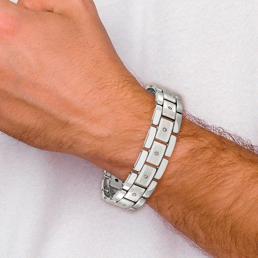 Chisel Tungsten Brushed and Polished with 1/3 carat Diamonds 8.5 inch Bracelet