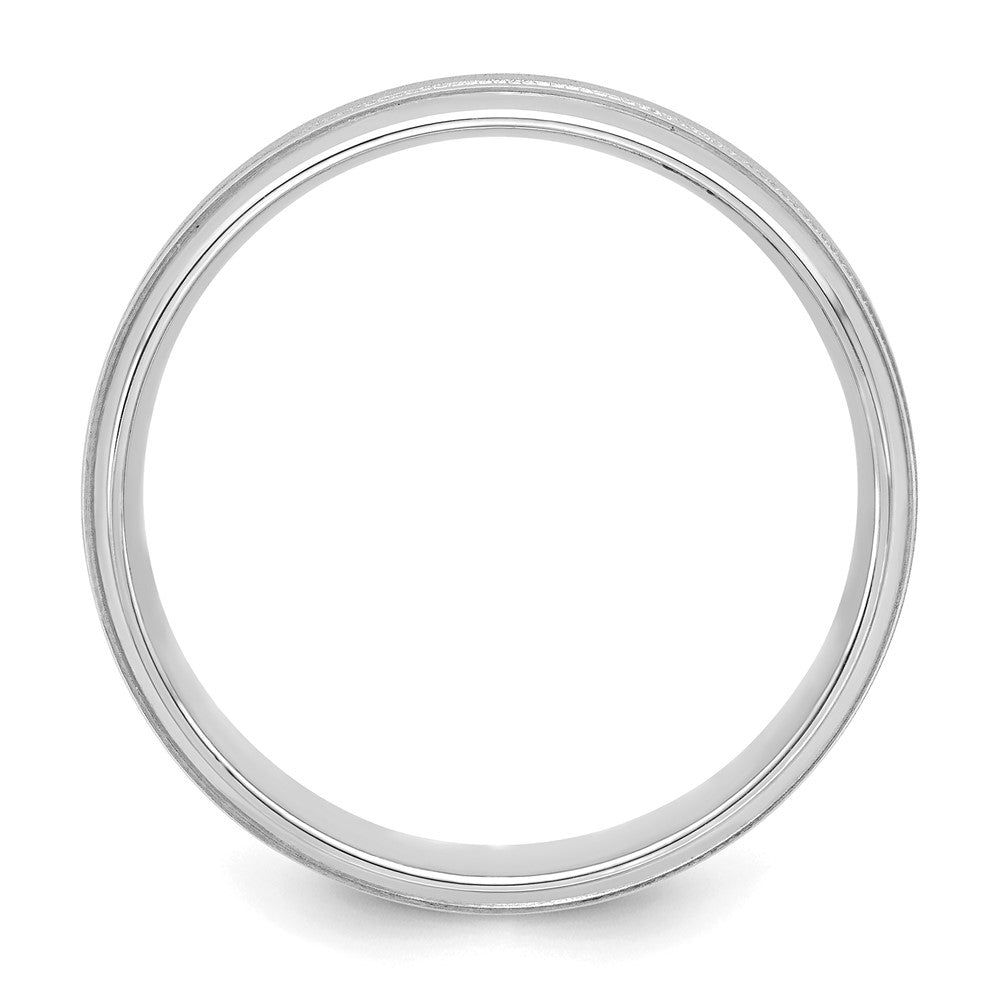 14k White Gold 6mm Standard Weight Comfort Fit Brushed Satin/Polished Milgrain Grooved Edge Wedding Band Size 11