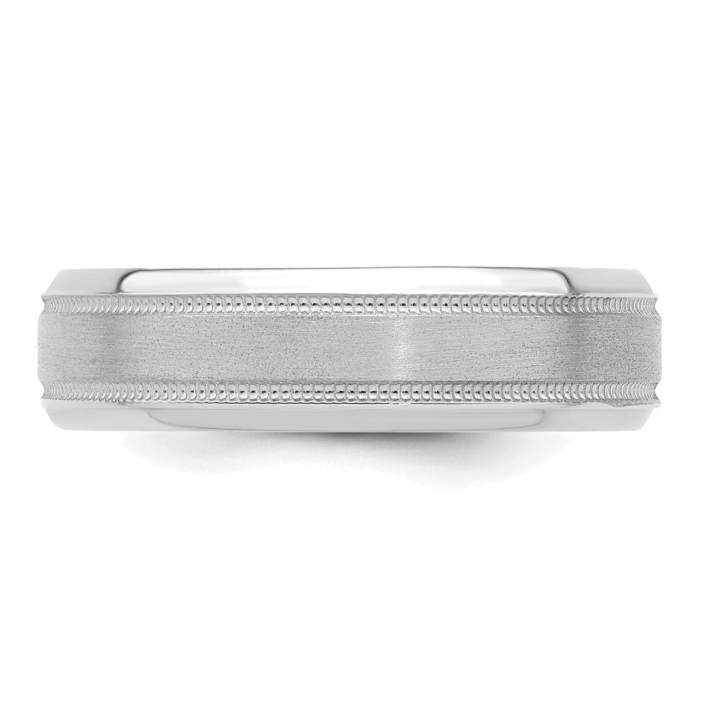 14k White Gold 6mm Heavyweight Comfort Fit Brushed Satin/Polished Milgrain Grooved Edge Wedding Band Size 7