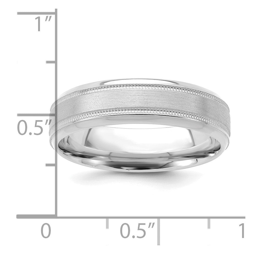 14k White Gold 6mm Heavyweight Comfort Fit Brushed Satin/Polished Milgrain Grooved Edge Wedding Band Size 11.5