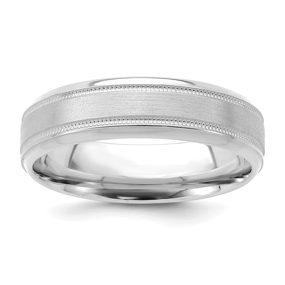 14k White Gold 6mm Lightweight Comfort Fit Brushed Satin/Polished Milgrain Grooved Edge Wedding Band Size 11.5