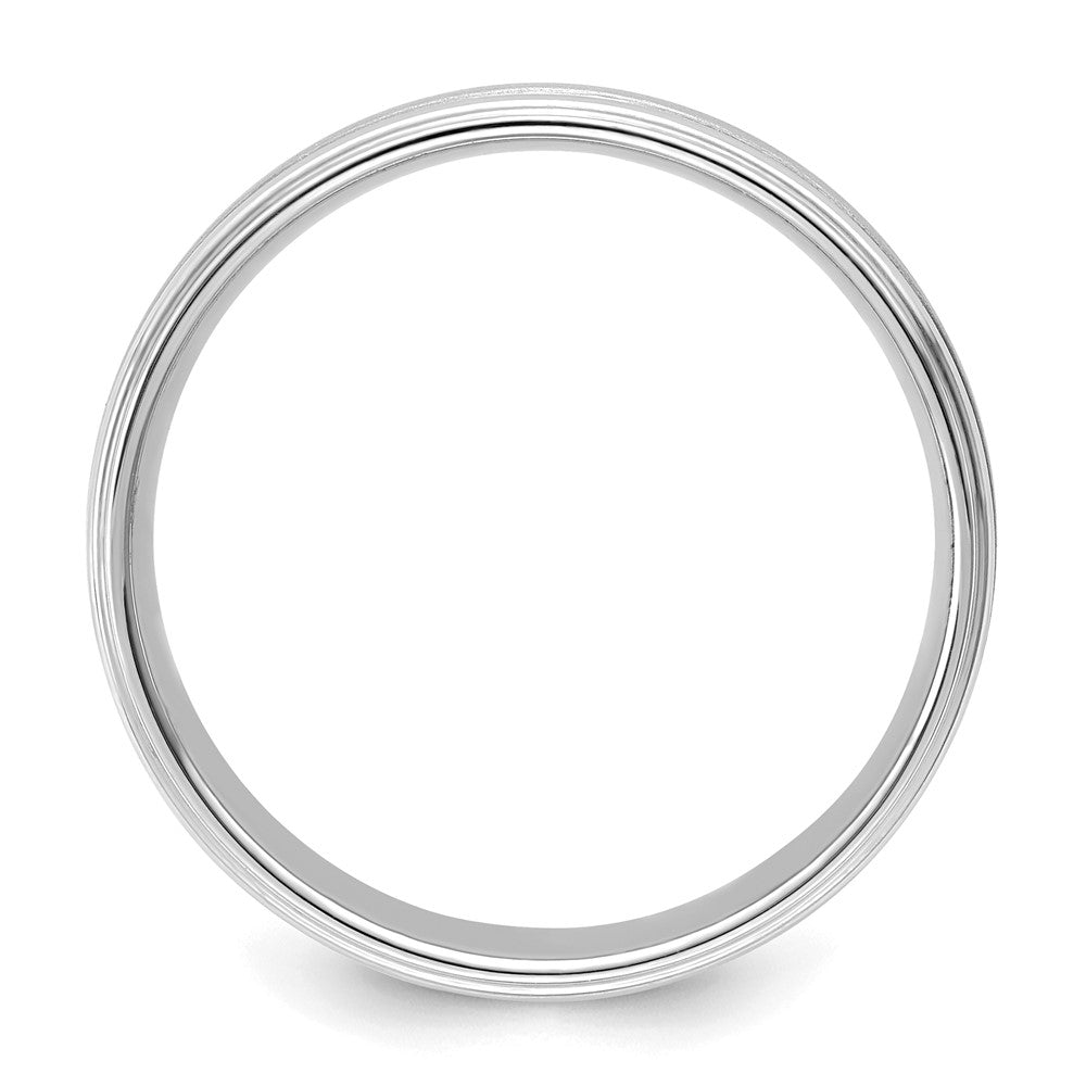14k White Gold 6mm Heavyweight Comfort Fit Brushed Satin/Polished Milgrain Grooved Edge Wedding Band Size 8.5