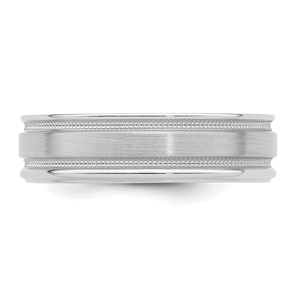 14k White Gold 6mm Lightweight Comfort Fit Brushed Satin/Polished Milgrain Grooved Edge Wedding Band Size 13