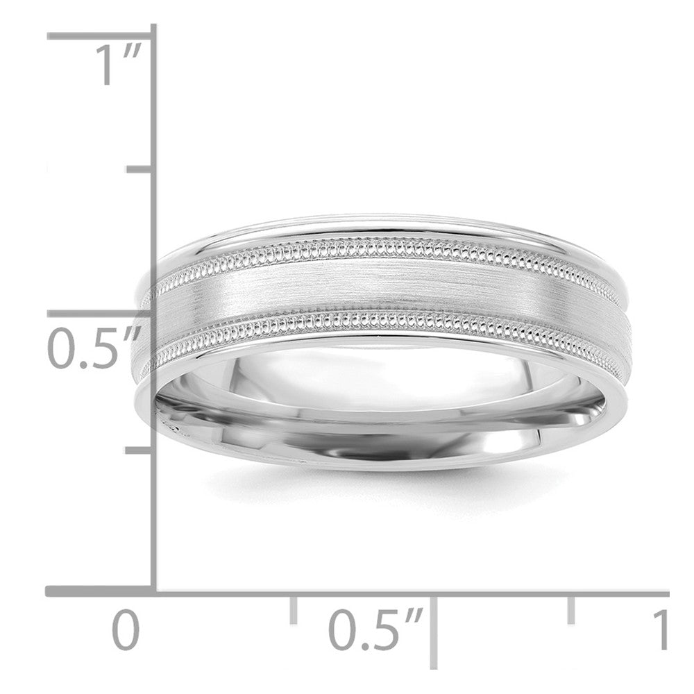 14k White Gold 6mm Heavyweight Comfort Fit Brushed Satin/Polished Milgrain Grooved Edge Wedding Band Size 12.5