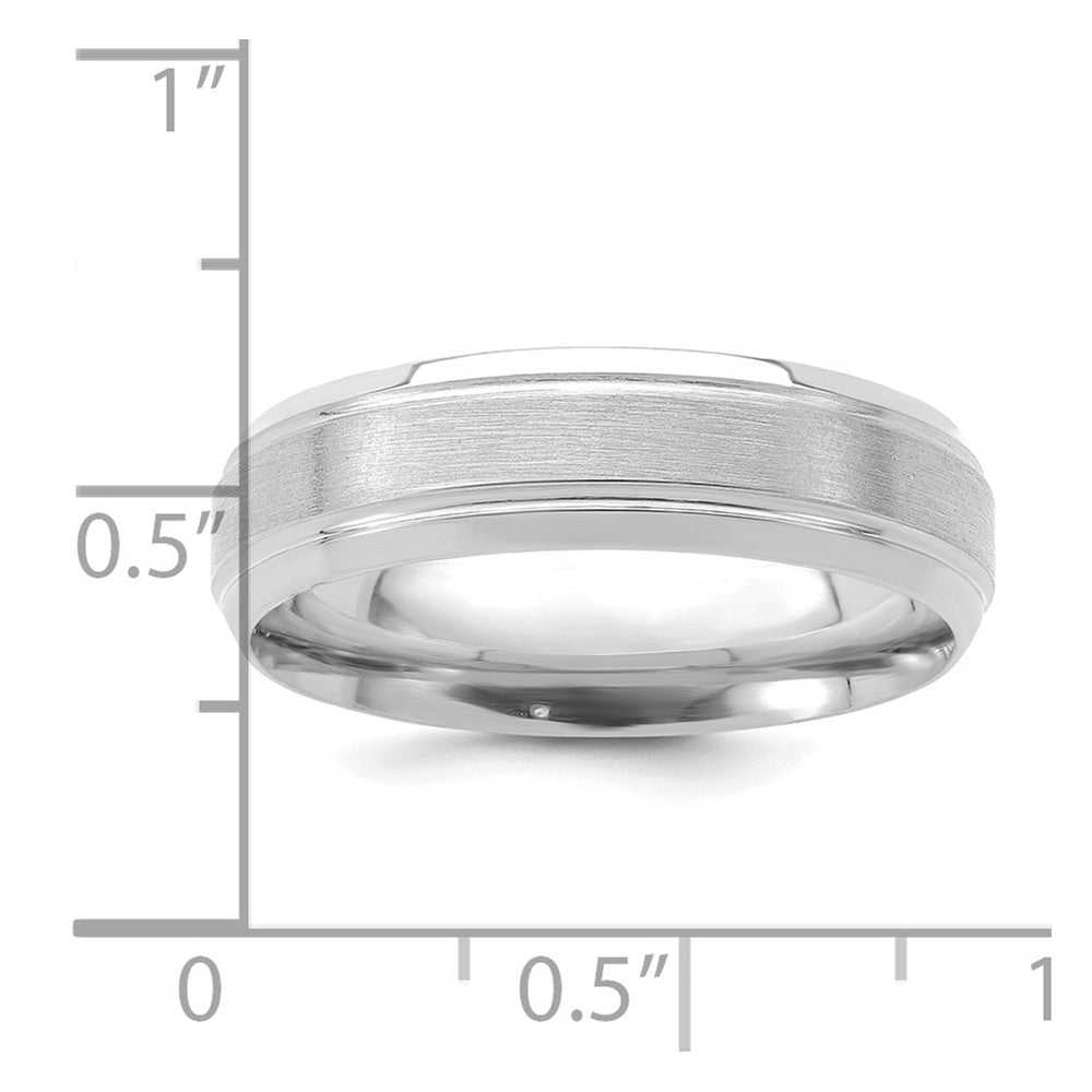 14k White Gold 6mm Lightweight Comfort Fit Brushed Satin/Polished Line Edge Wedding Band Size 12