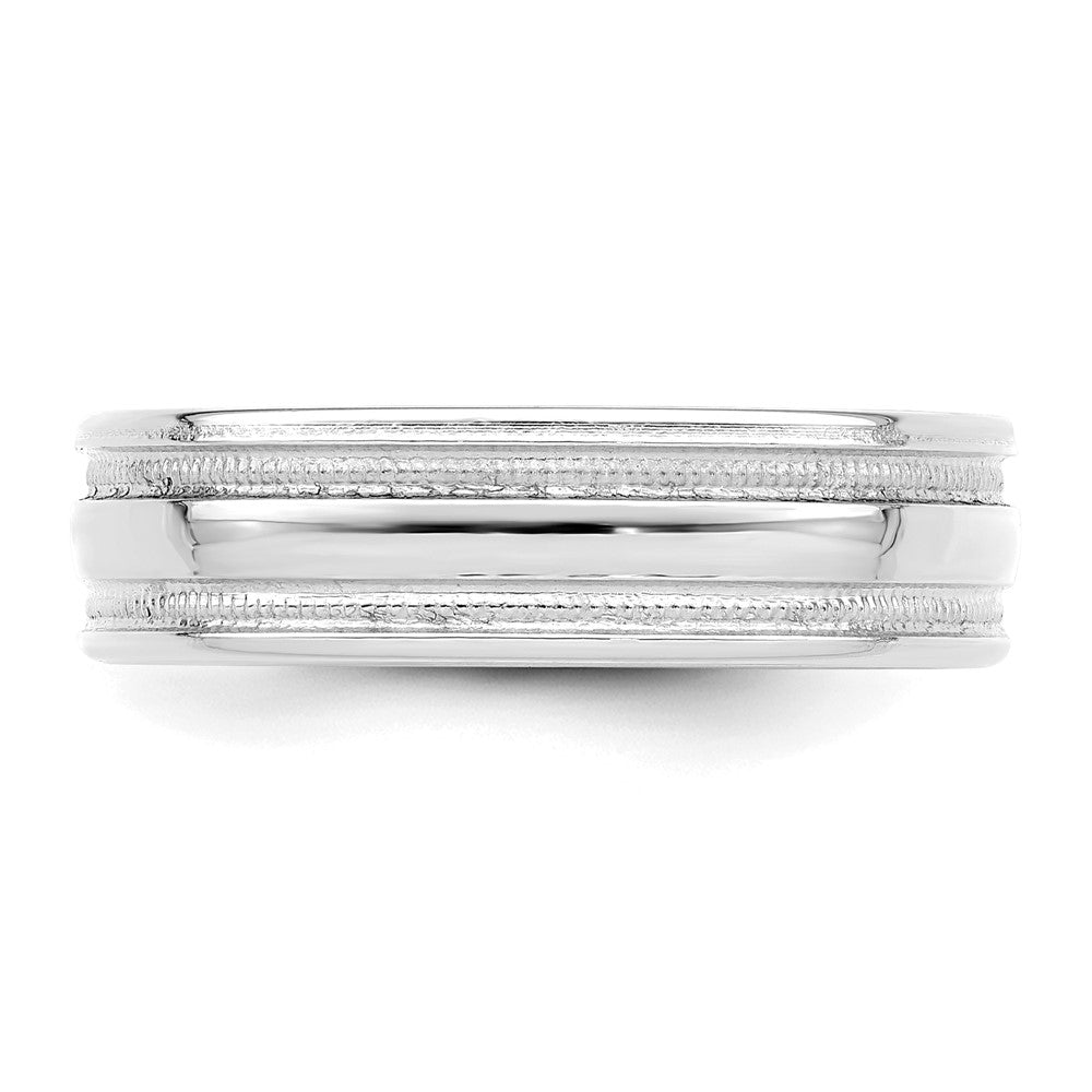 14k White Gold 6mm Standard Weight Comfort Fit Beaded Grooved Fancy Wedding Band Size 10