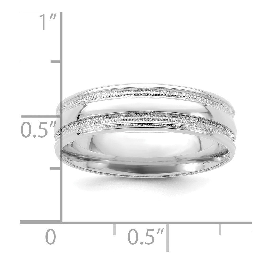 14k White Gold 6mm Standard Weight Comfort Fit Beaded Grooved Fancy Wedding Band Size 9