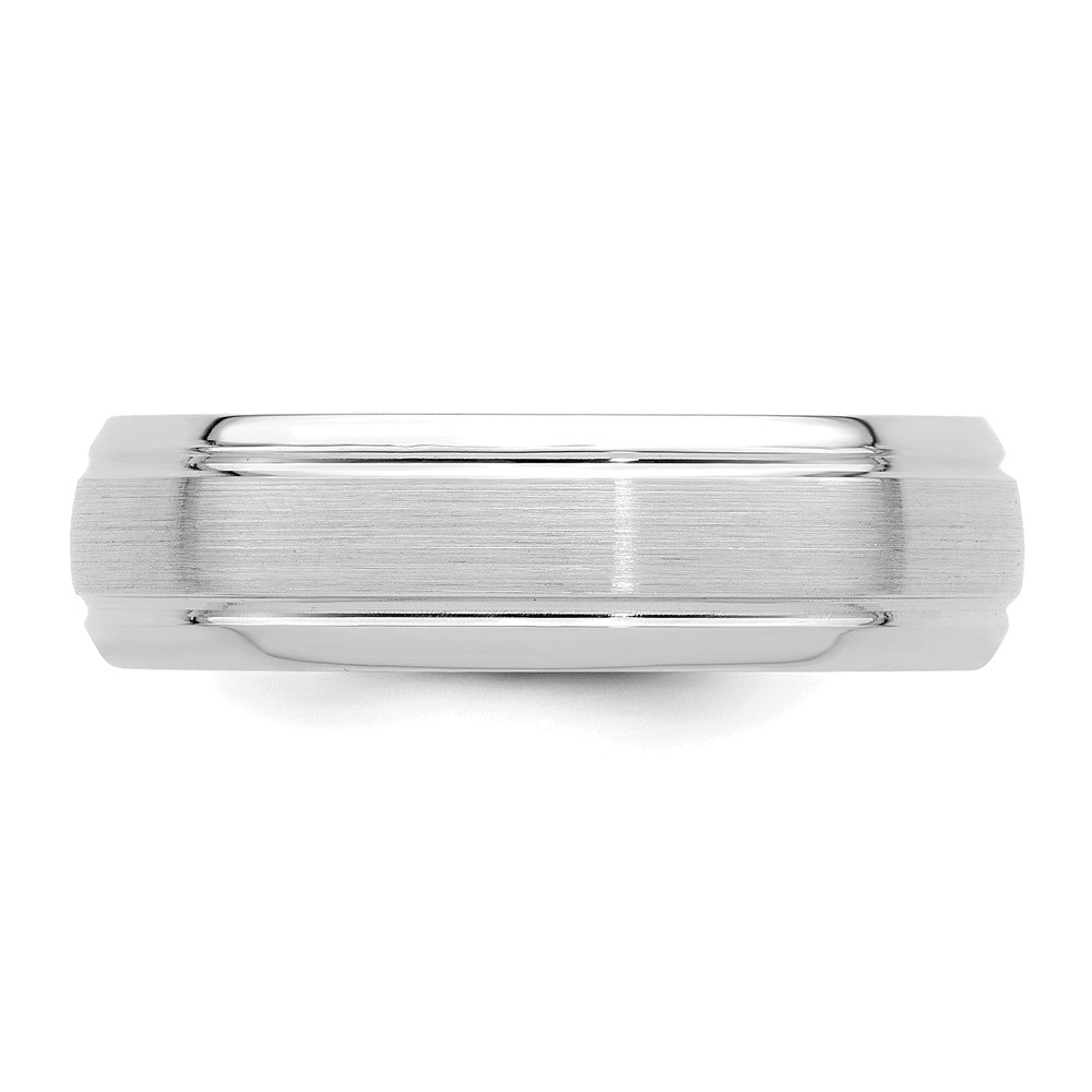 14k White Gold 6mm Standard Weight Comfort Fit Brushed Satin Line Edge Wedding Band Size 13