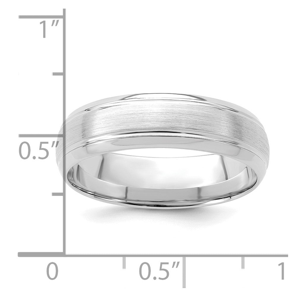 14k White Gold 6mm Heavyweight Comfort Fit Brushed Satin Line Edge Wedding Band Size 7.5