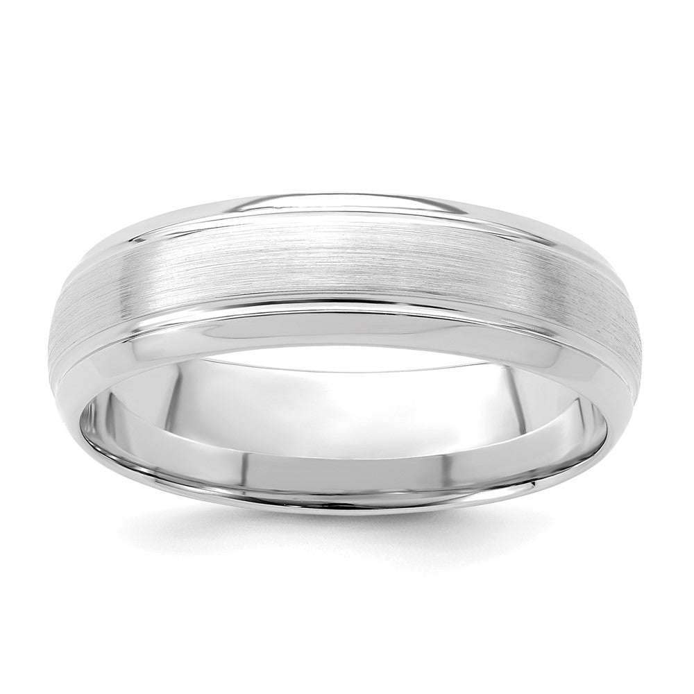 14k White Gold 6mm Standard Weight Comfort Fit Brushed Satin Line Edge Wedding Band Size 9.5