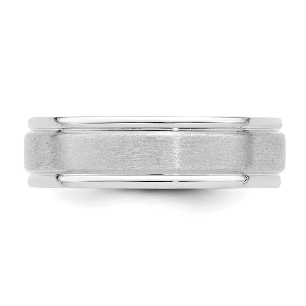 14k White Gold 6mm Lightweight Comfort Fit Brushed Satin/Polished Grooved Edge Wedding Band Size 11.5