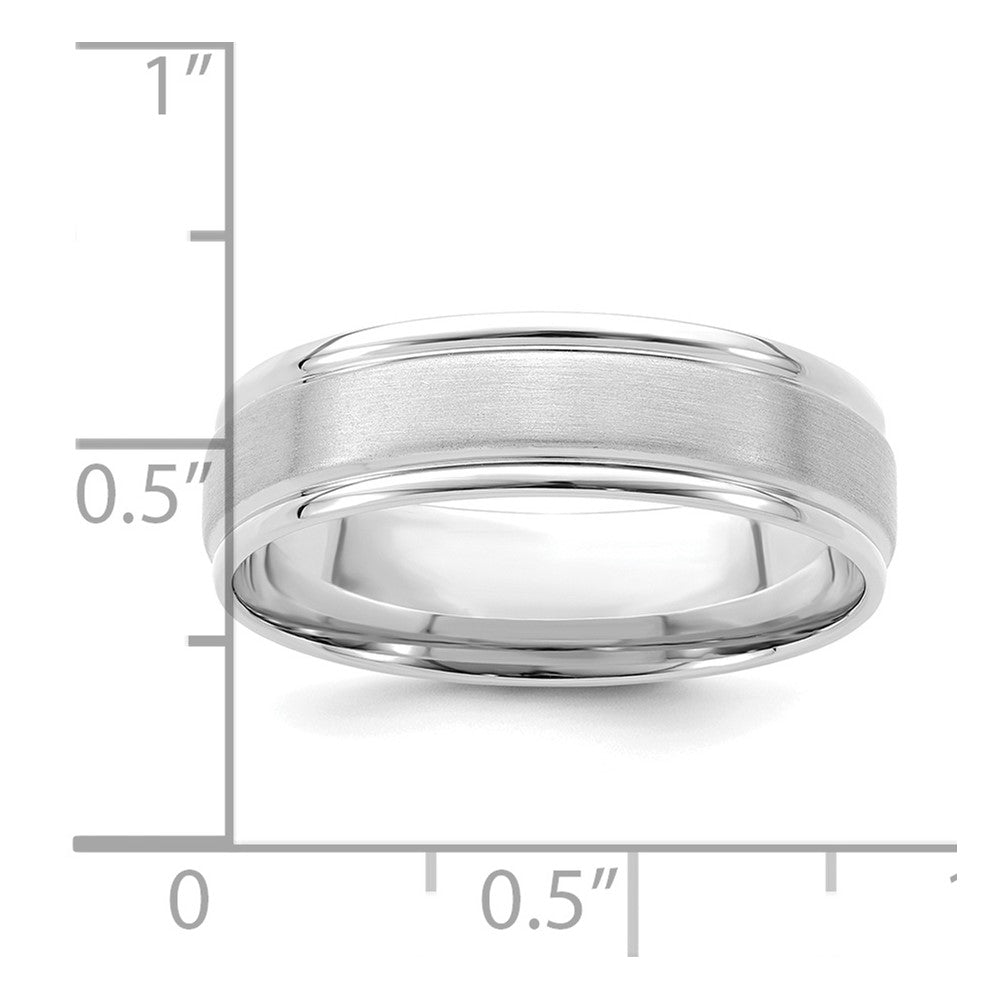 14k White Gold 6mm Standard Weight Comfort Fit Brushed Satin/Polished Grooved Edge Wedding Band Size 9.5